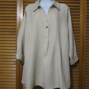 New York Clothing Co. top beige, V neck, cuffed 3/4 sleeves like new size 2x